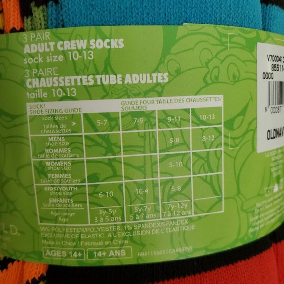 Nickelodeon TMNT Teenage Mutant Ninja‎ Turtles Socks, 3 Pack 10-13 - Picture 2 of 3